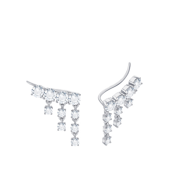 Серебряные серьги-клаймберы с подвесками из фианитов Miestilo