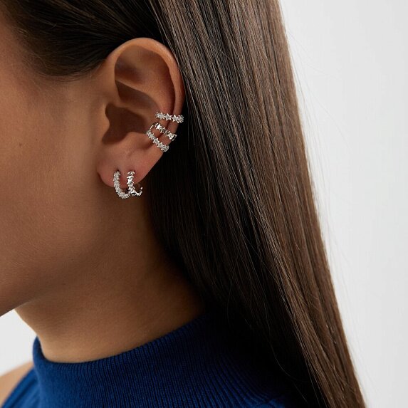 Серебряные серьги со звёздами и фианитами Miestilo