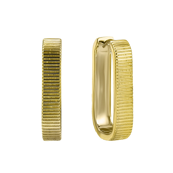 Серебряные серьги-кольца без вставок в покрытии желтое золото с фактурной поверхностью  Miestilo