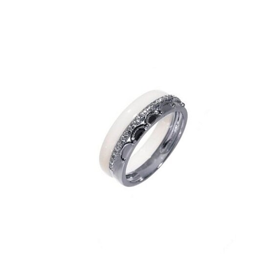 Двойное серебряное кольцо с белой керамикой и фианитами Miestilo
