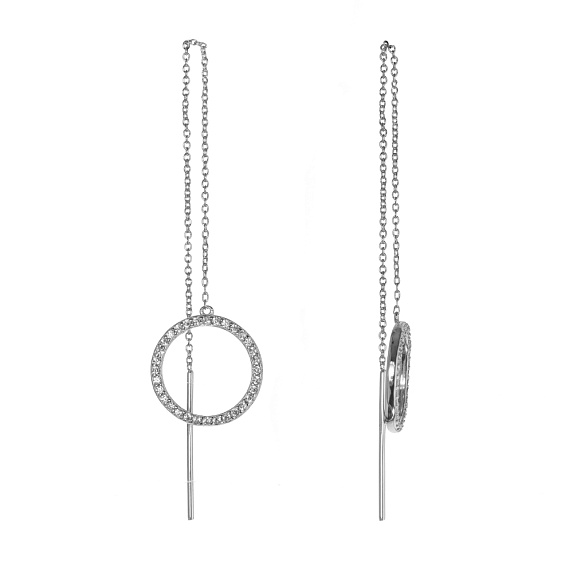 Серебряные серьги-цепочки с подвесками в форме круга Miestilo