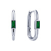 Серебряные серьги-кольца с зелёными фианитами в огранке багет
