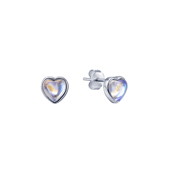 Серебряные серьги-гвоздики с лунным камнем в форме сердца Miestilo