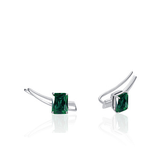 Серебряные серьги-клаймберы с крупным зеленым фианитом Miestilo