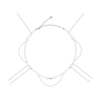 Серебряное колье DIANA с натуральным жемчугом и цепями Miestilo