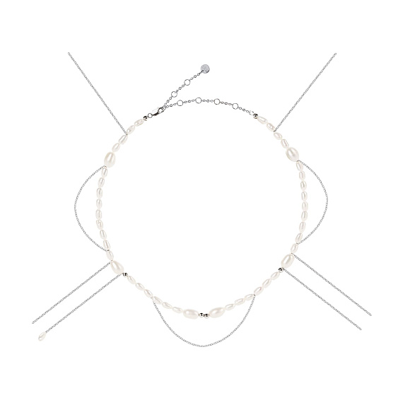 Серебряное колье DIANA с натуральным жемчугом и цепями Miestilo