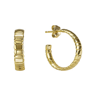 Серебряные серьги-кольца Library фактурные в покрытии желтое золото Miestilo