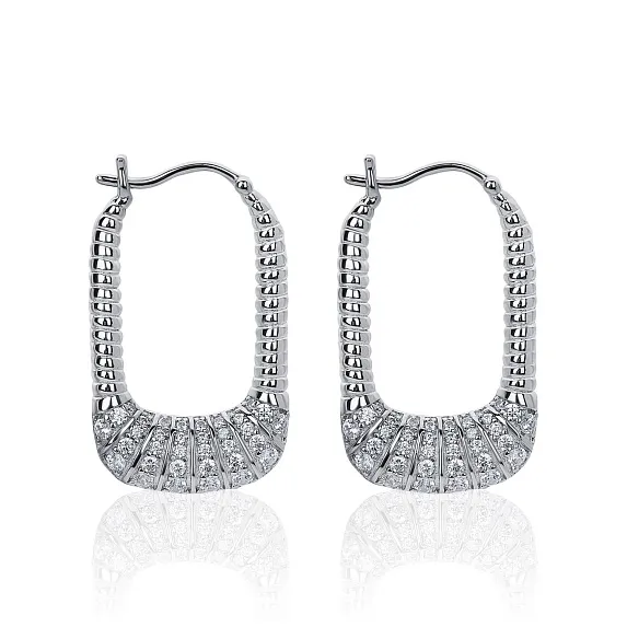 Серебряные витые серьги с фианитами Miestilo