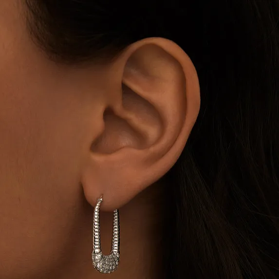 Серебряные витые серьги с фианитами Miestilo