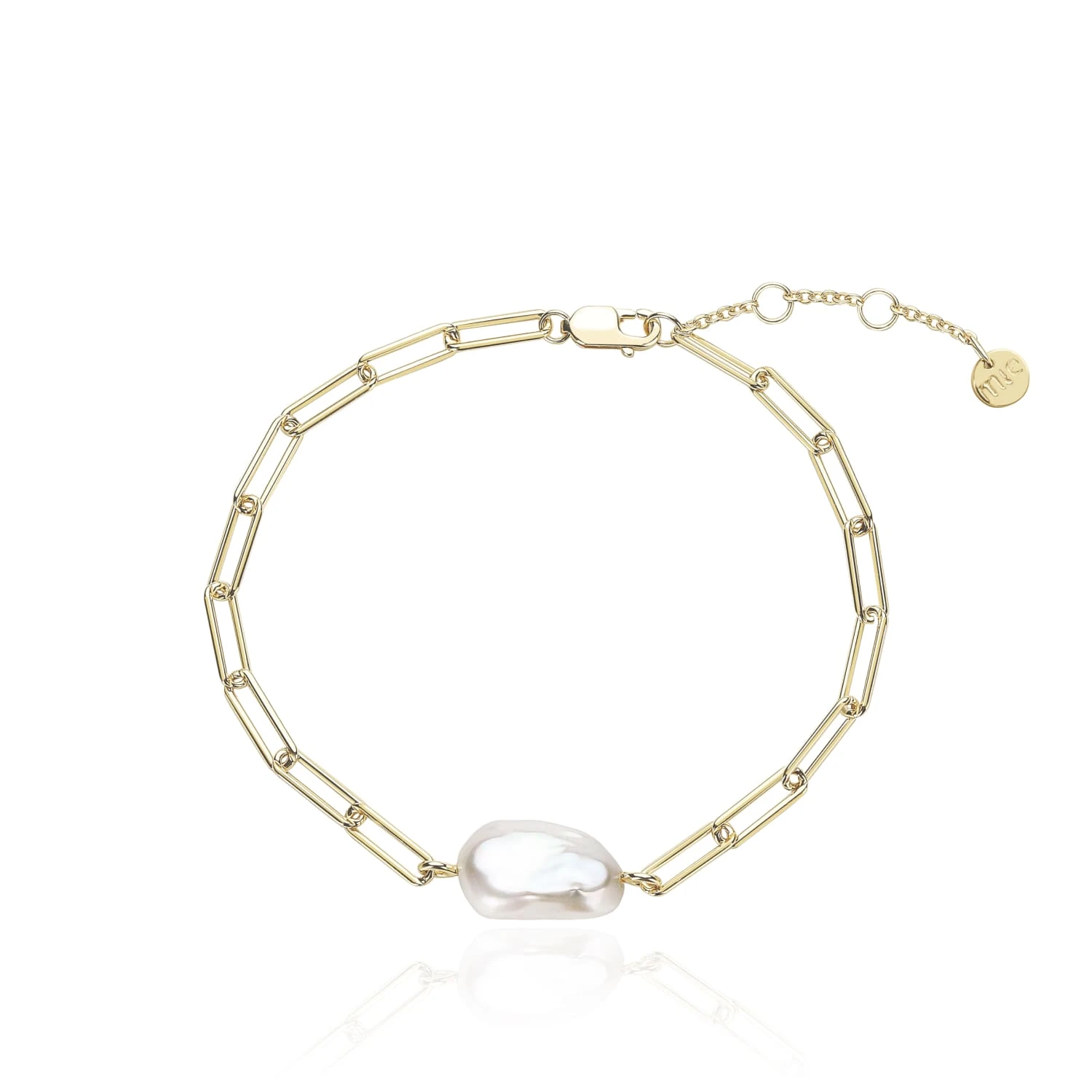 Серебряный браслет DIANA с натуральным жемчугом в покрытии желтое золото