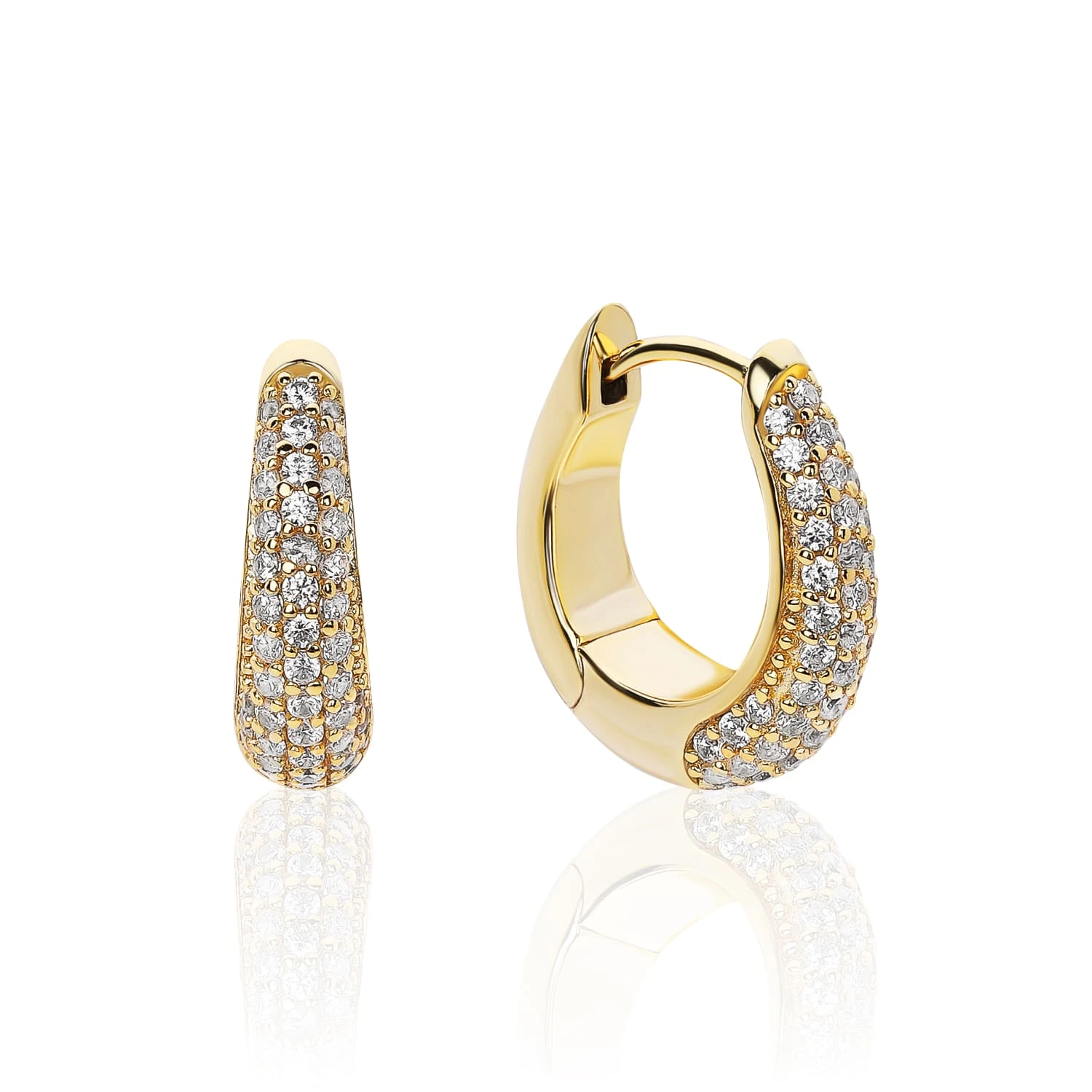 Серебряные серьги-капли с фианитами в покрытии желтое золото