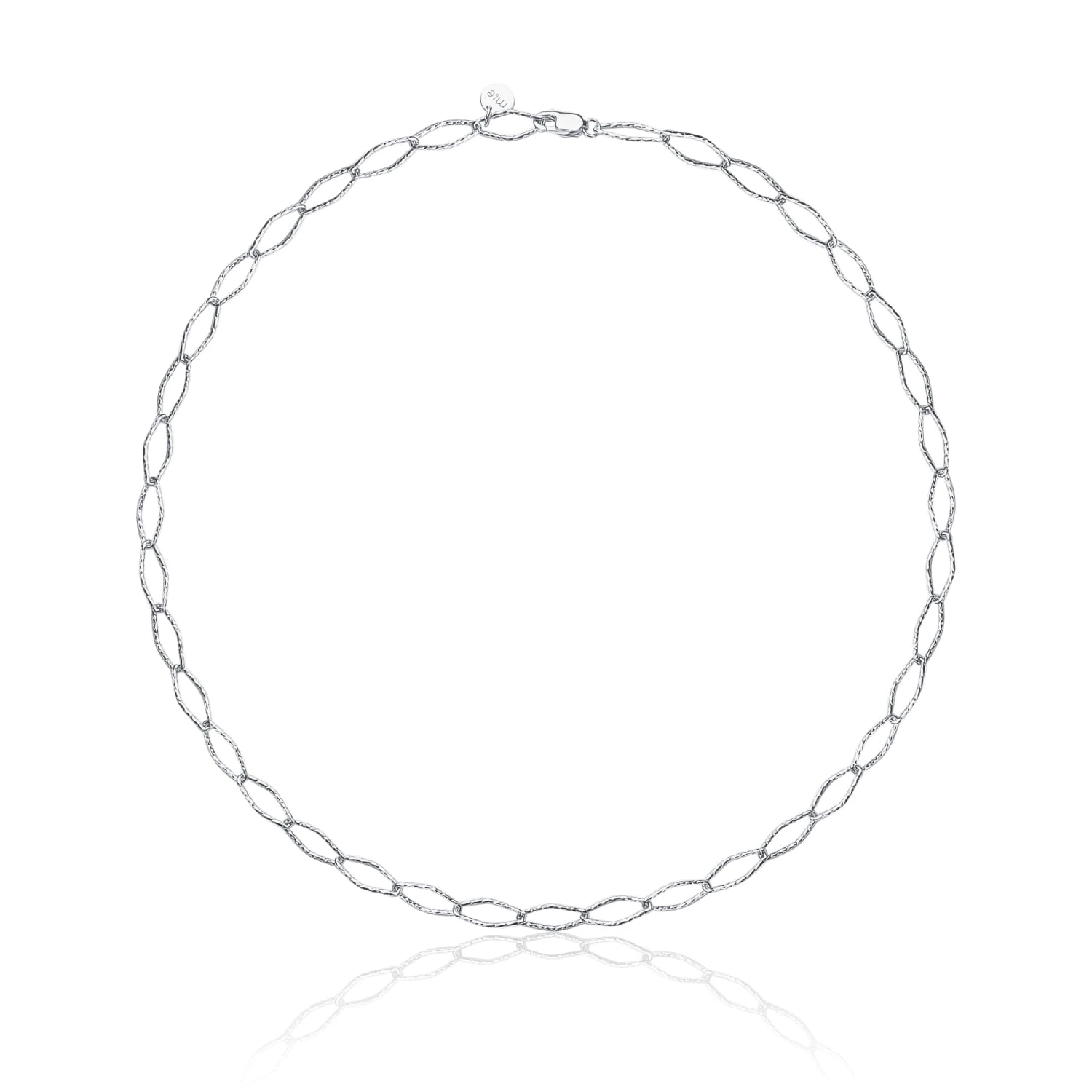 Серебряное колье-цепь ромбового плетения с витыми звеньями