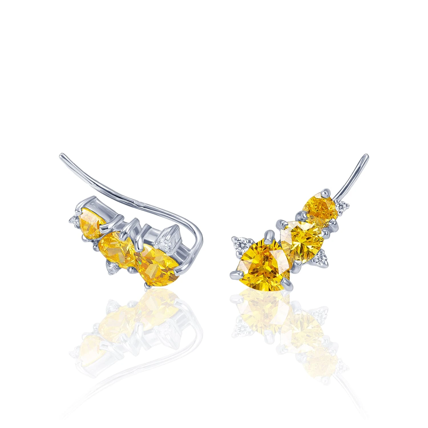 Серебряные серьги клаймберы с желтым фианитом "Энергия" 