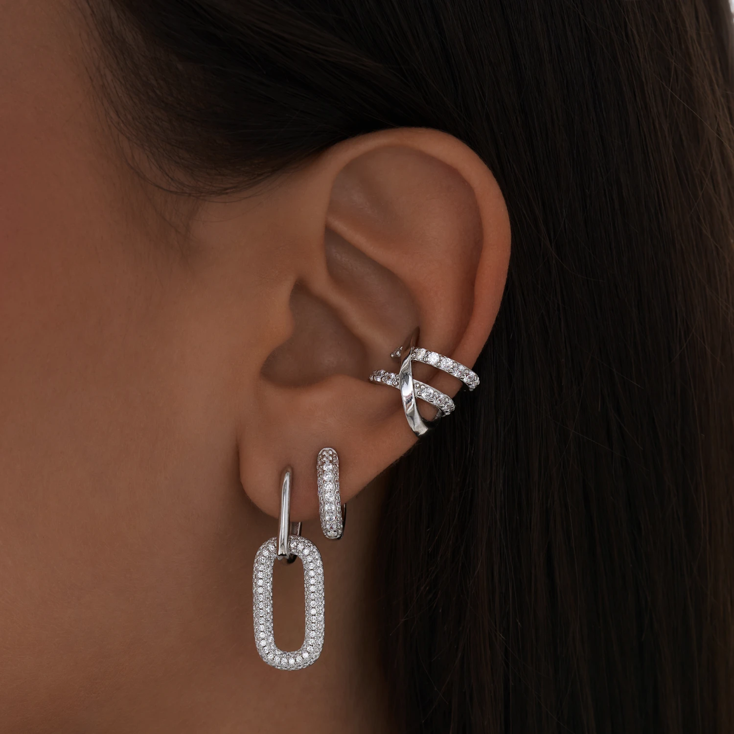 Серебряные серьги - кольца с фианитами 14мм