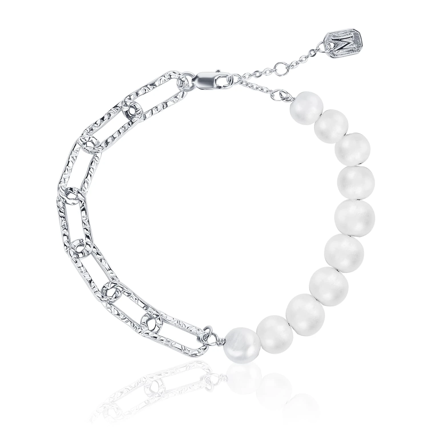 Элегантный браслет с жемчугом и акцентной цепочкой MIESTILO