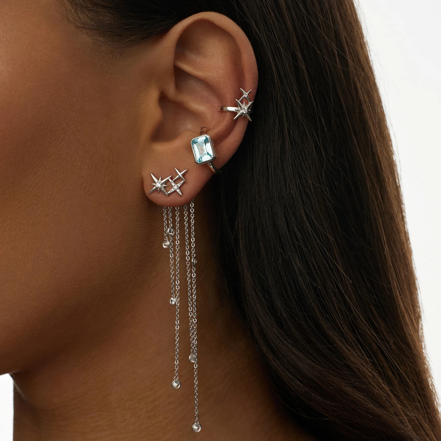 Серебряный кафф звезда с фианитами Isida