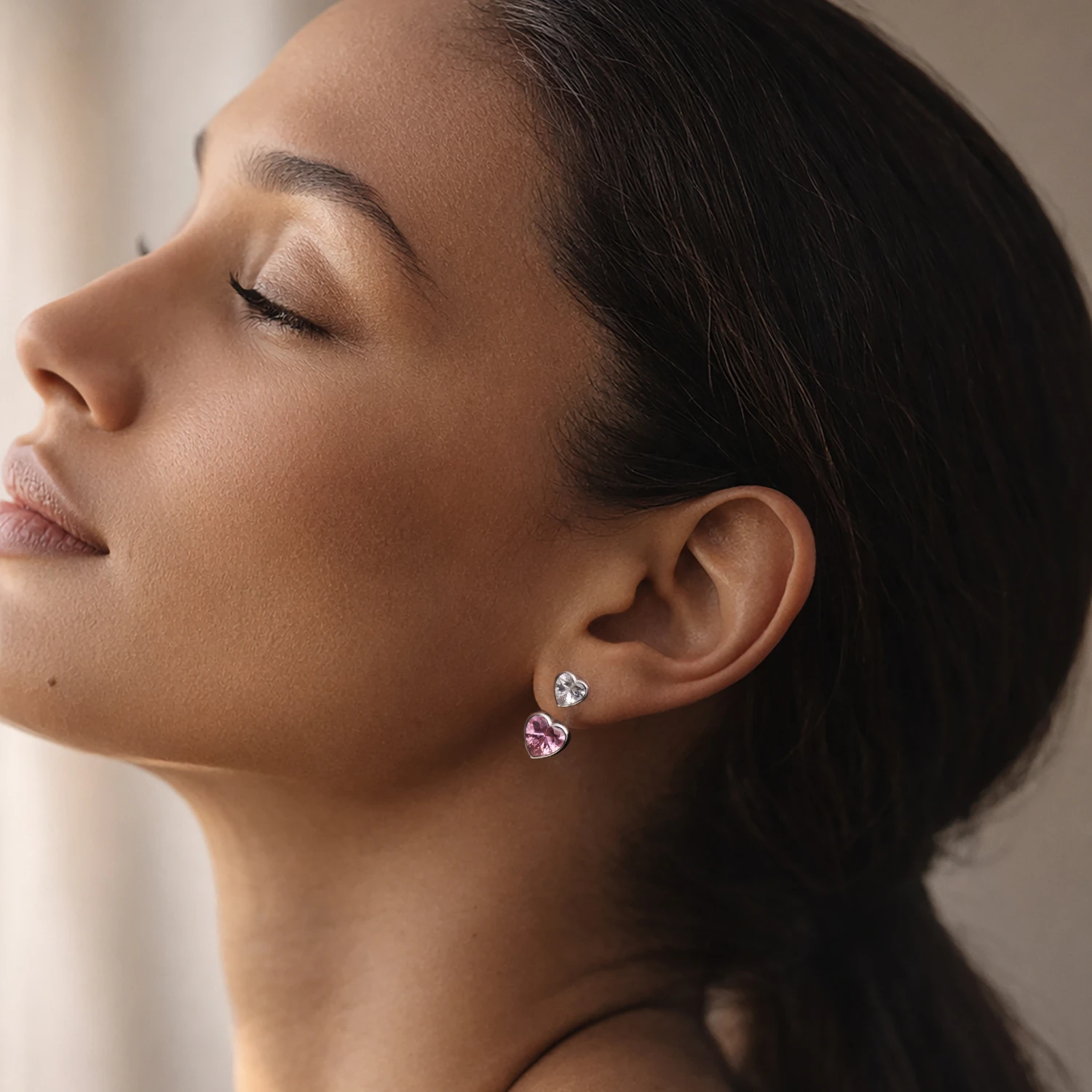 Серебряные серьги-трансформеры ЛЮБОВЬ с белым и розовым сердцами