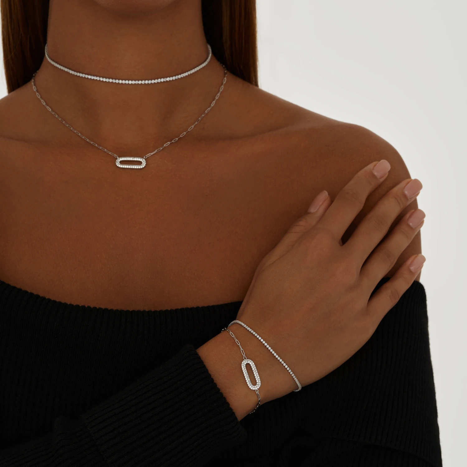 Теннисный серебряный браслет с фианитами