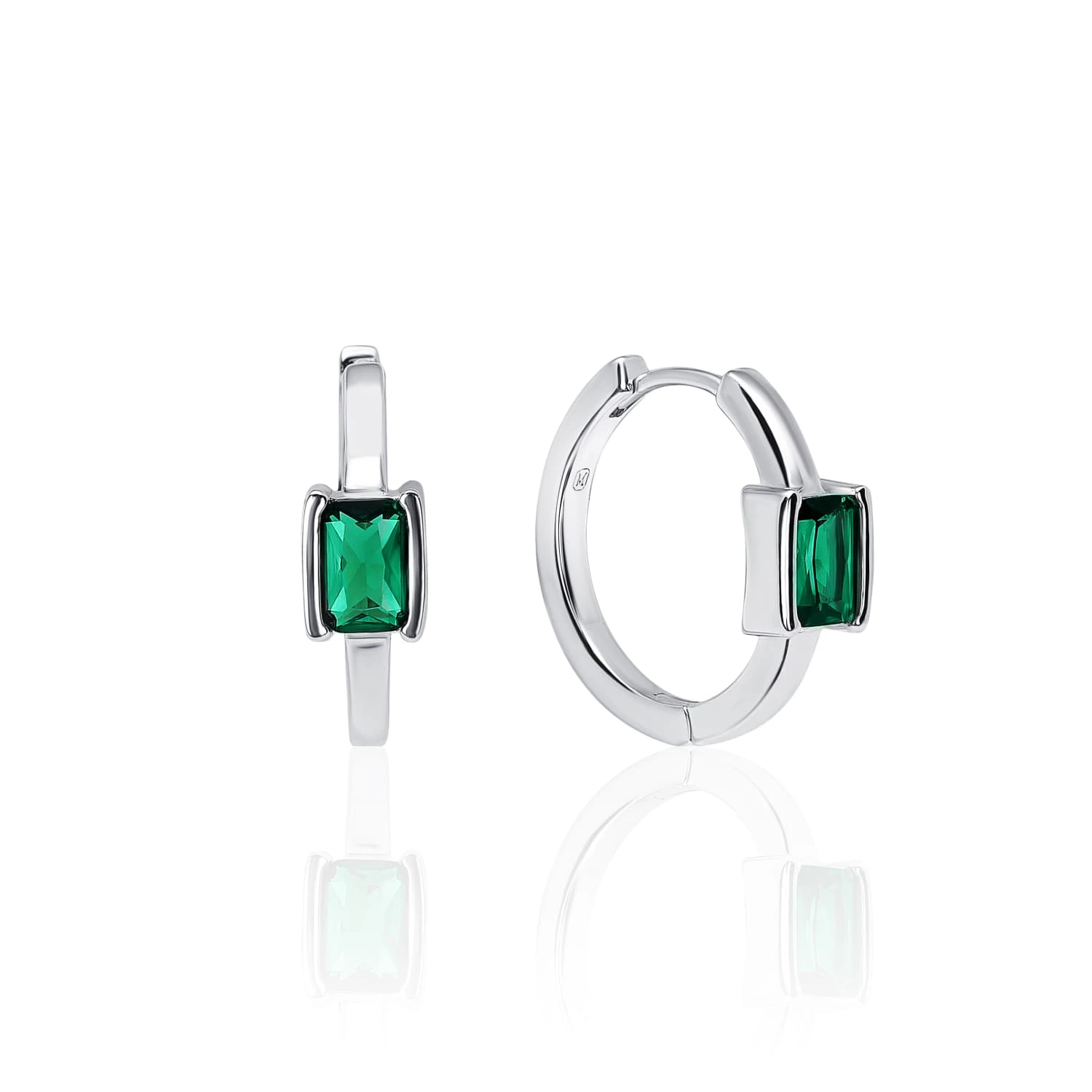 Серебряные серьги-конго с зеленым фианитом MIESTILO 