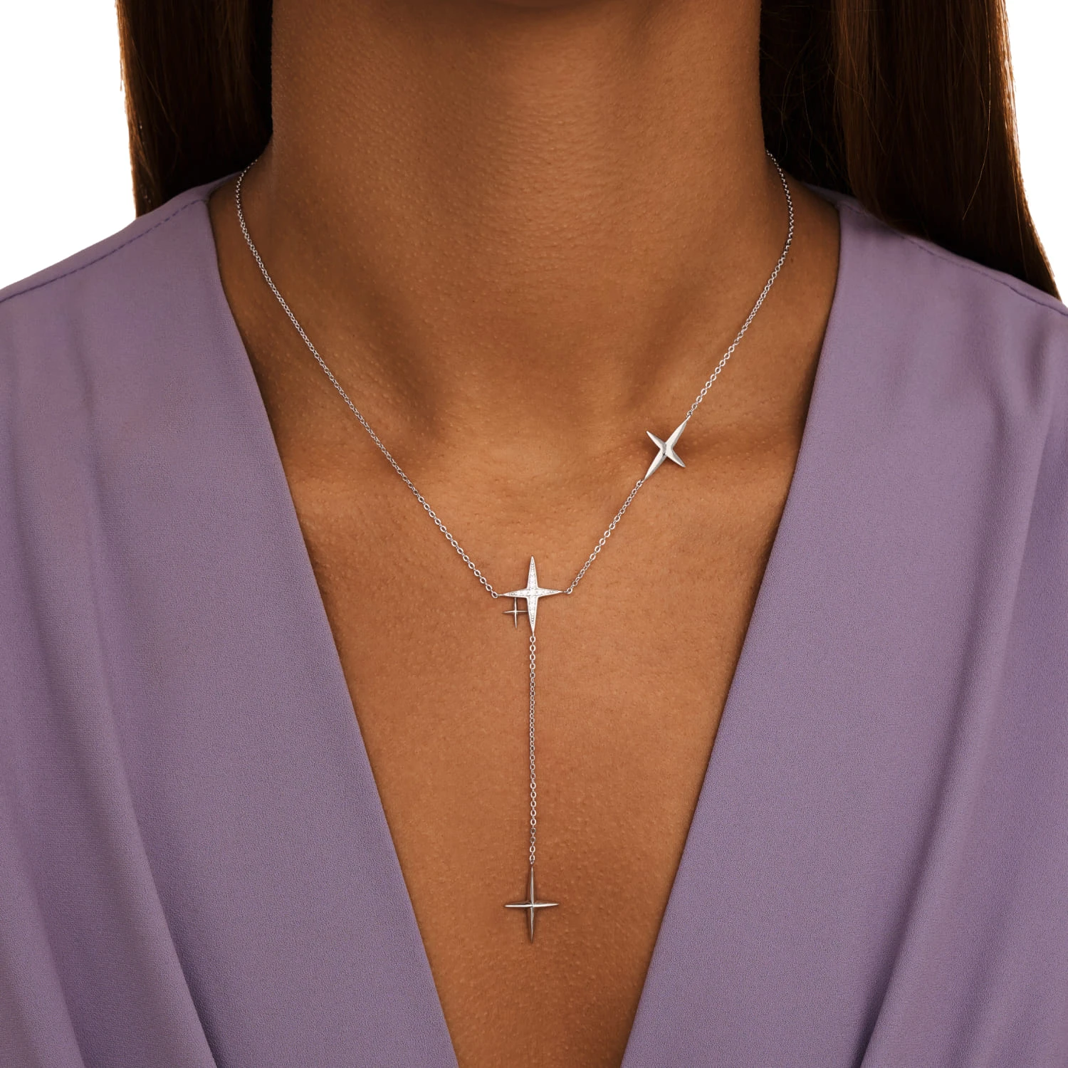 Серебряное колье-галстук  со звездами MIESTILO