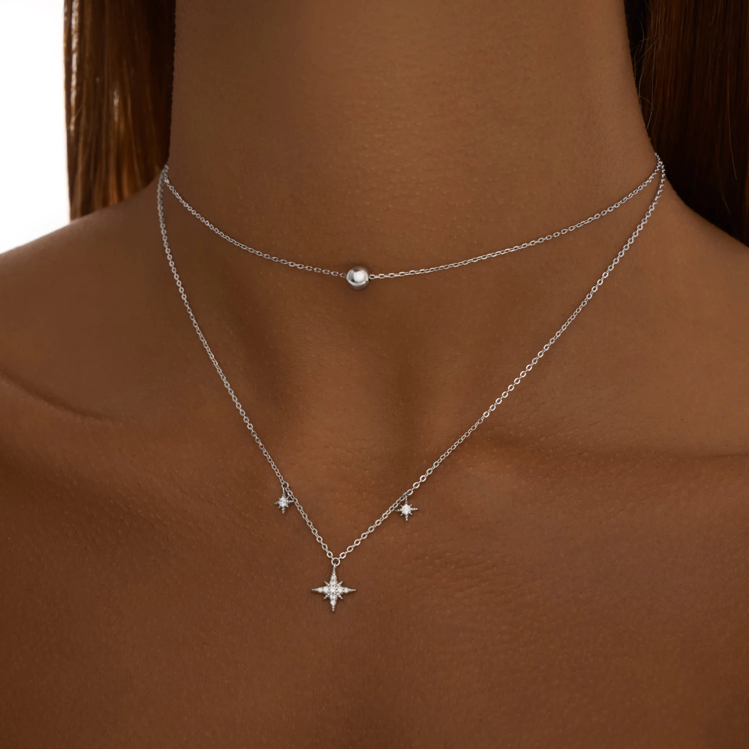 Серебряное колье со звездами и фианитами MIESTILO