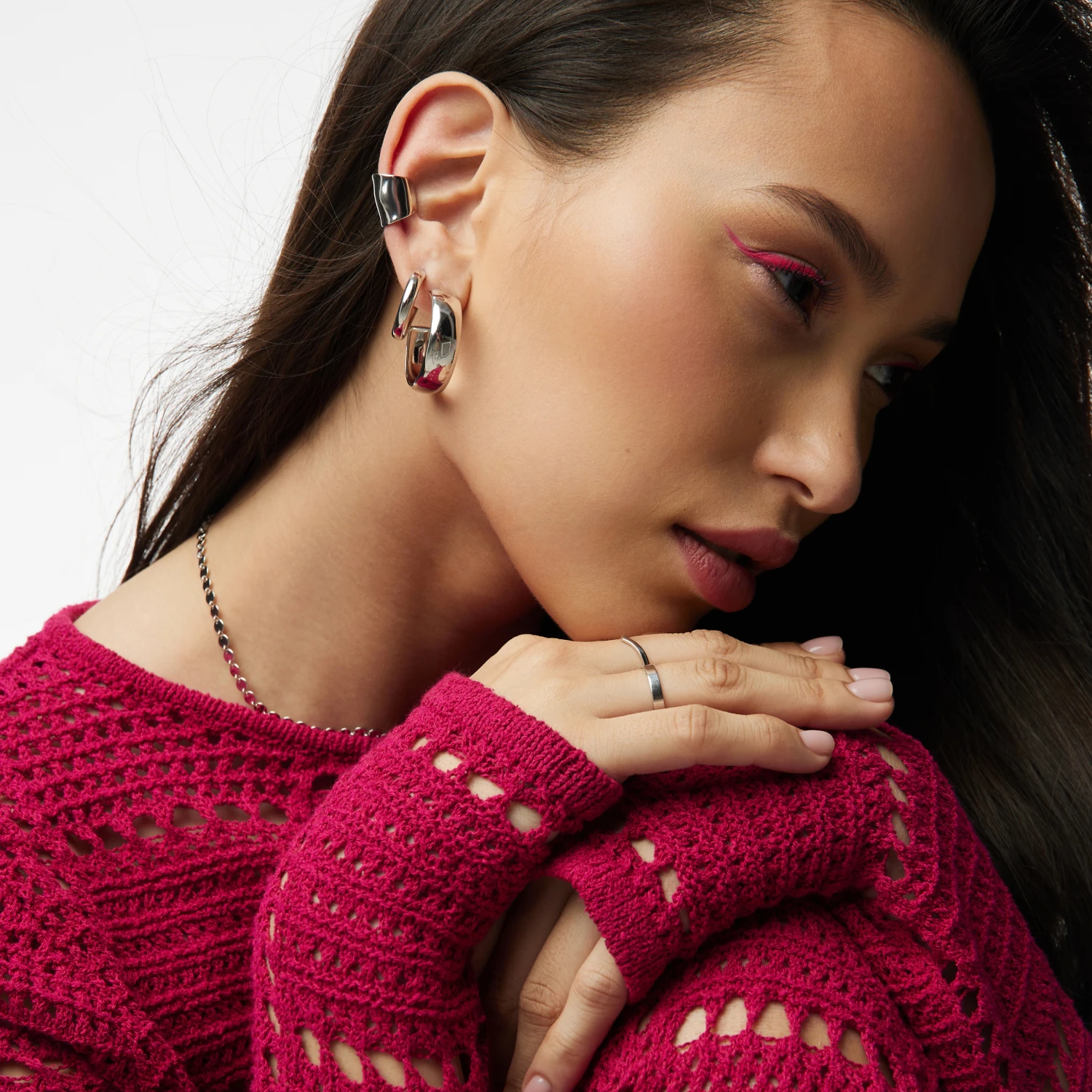 Крупные серьги - кольца "Rosie" из серебра