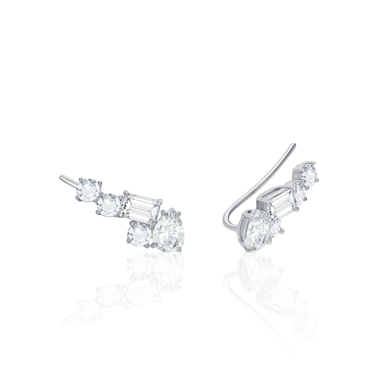 Серебряные серьги-клаймберы с фианитами