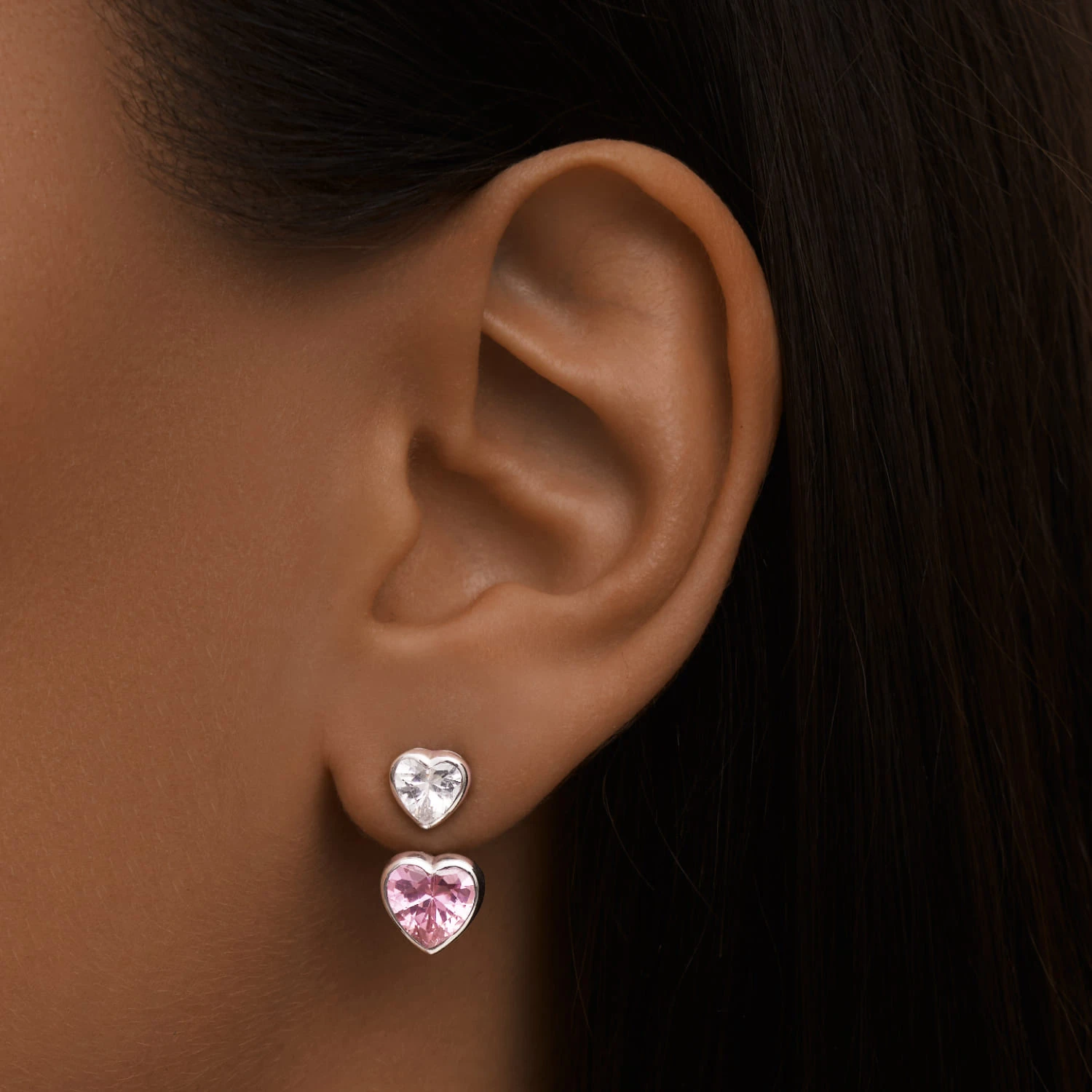 Серебряные серьги-трансформеры ЛЮБОВЬ с белым и розовым сердцами