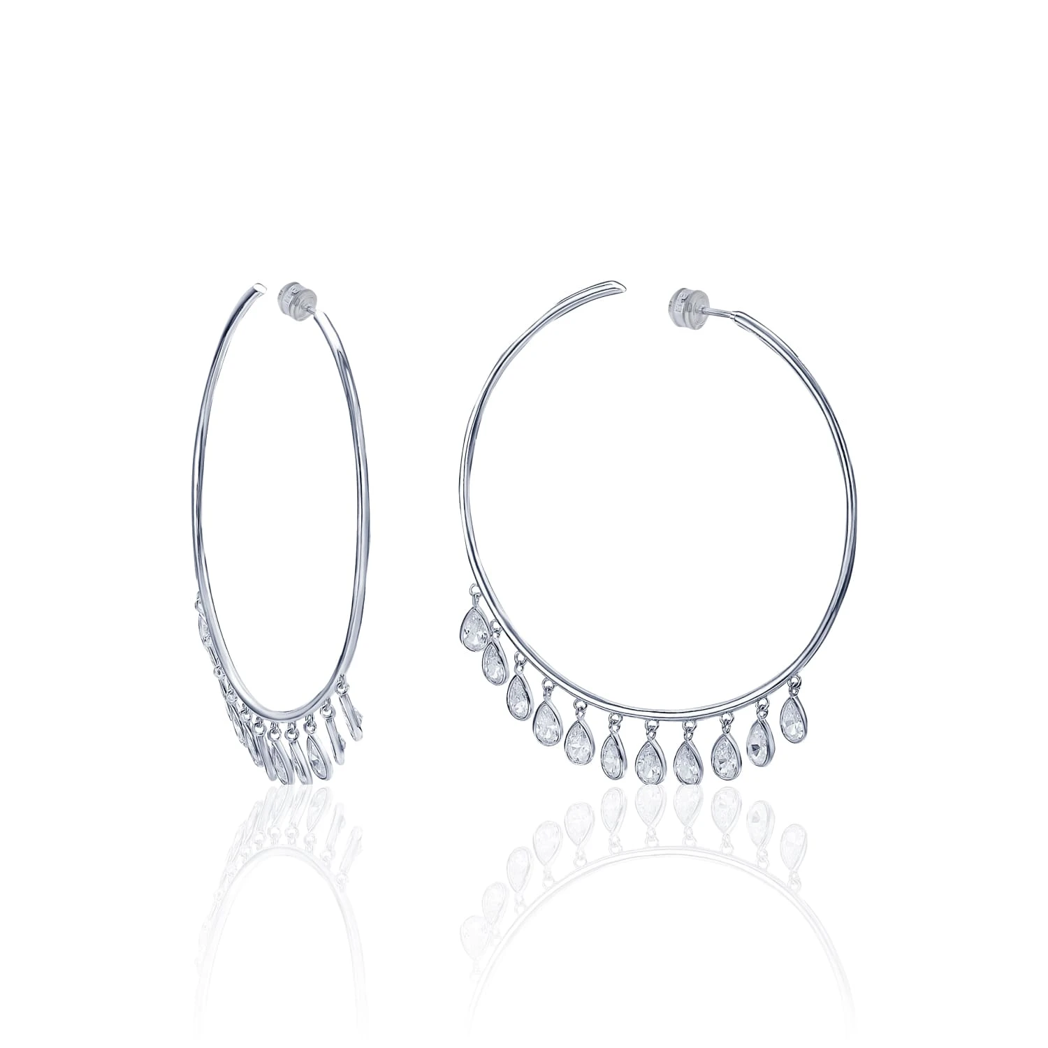 Серьги-кольца из серебра с фианитами