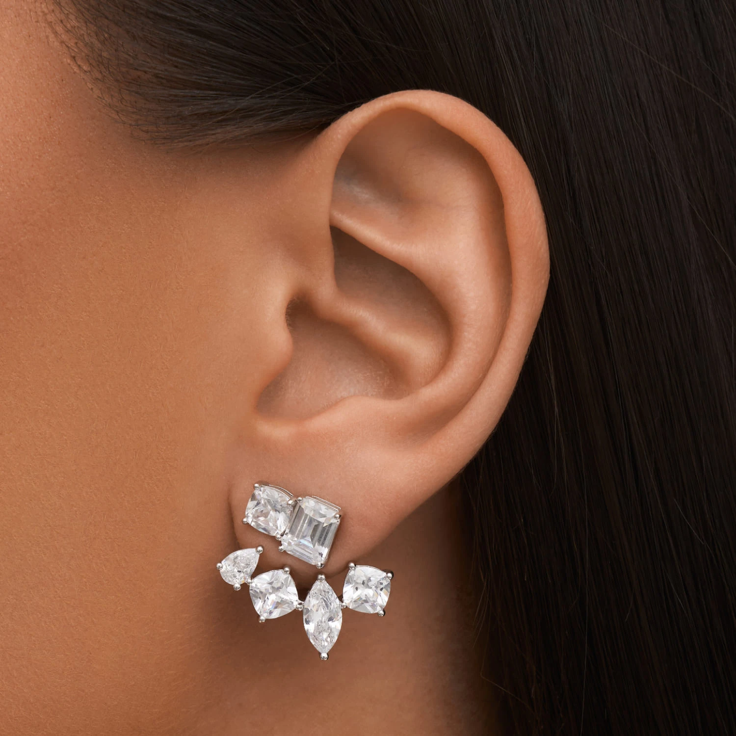 Серебряные серьги-джекеты ГРАЦИЯ с фианитами