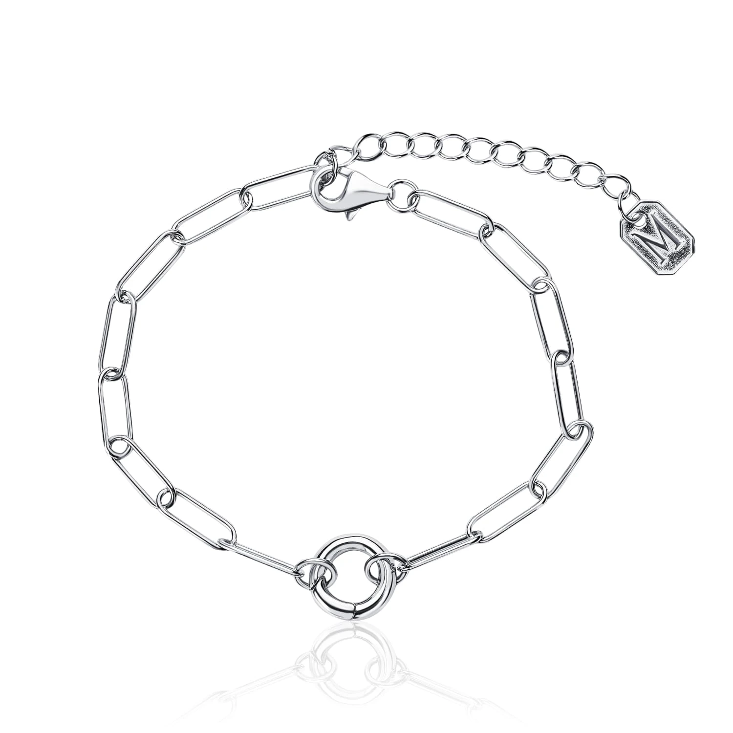 Серебряный браслет с якорной цепью и акцентным карабином MIESTILO