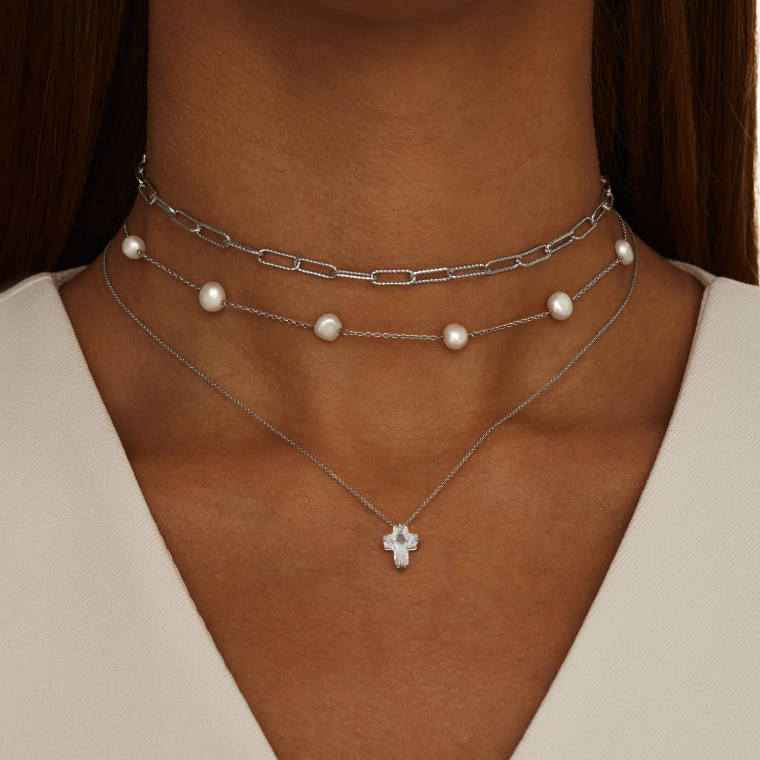 Серебряное колье-цепь с витыми звеньями