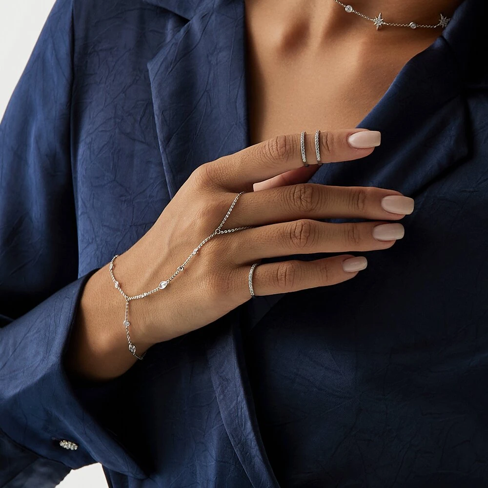 Двойное серебряное кольцо с фианитами