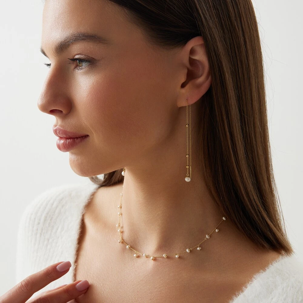 Позолоченное колье из серебра с натуральным жемчугом