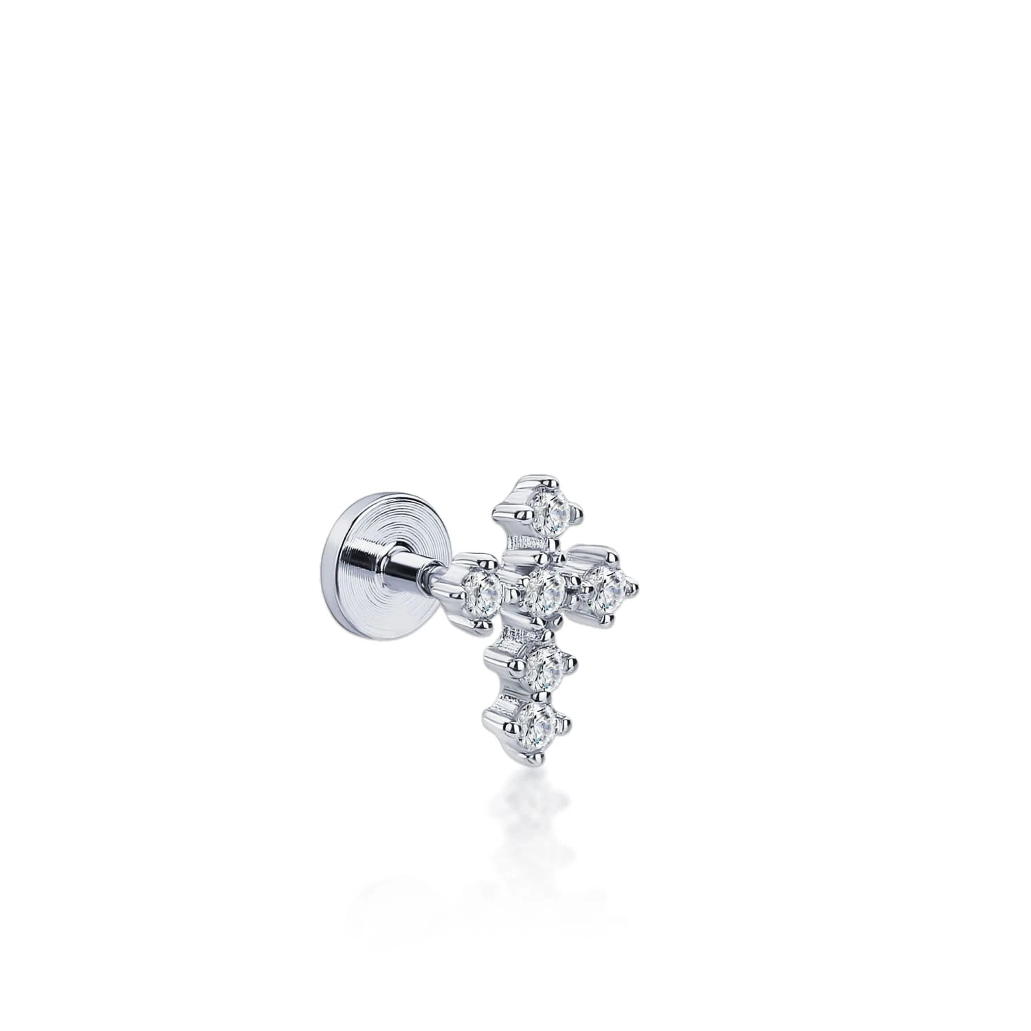 Серебряный пирсинг крест с фианитами MIESTILO