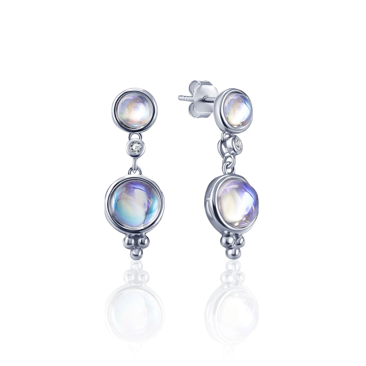Серебряные серьги-подвесы с лунными камнями MIESTILO