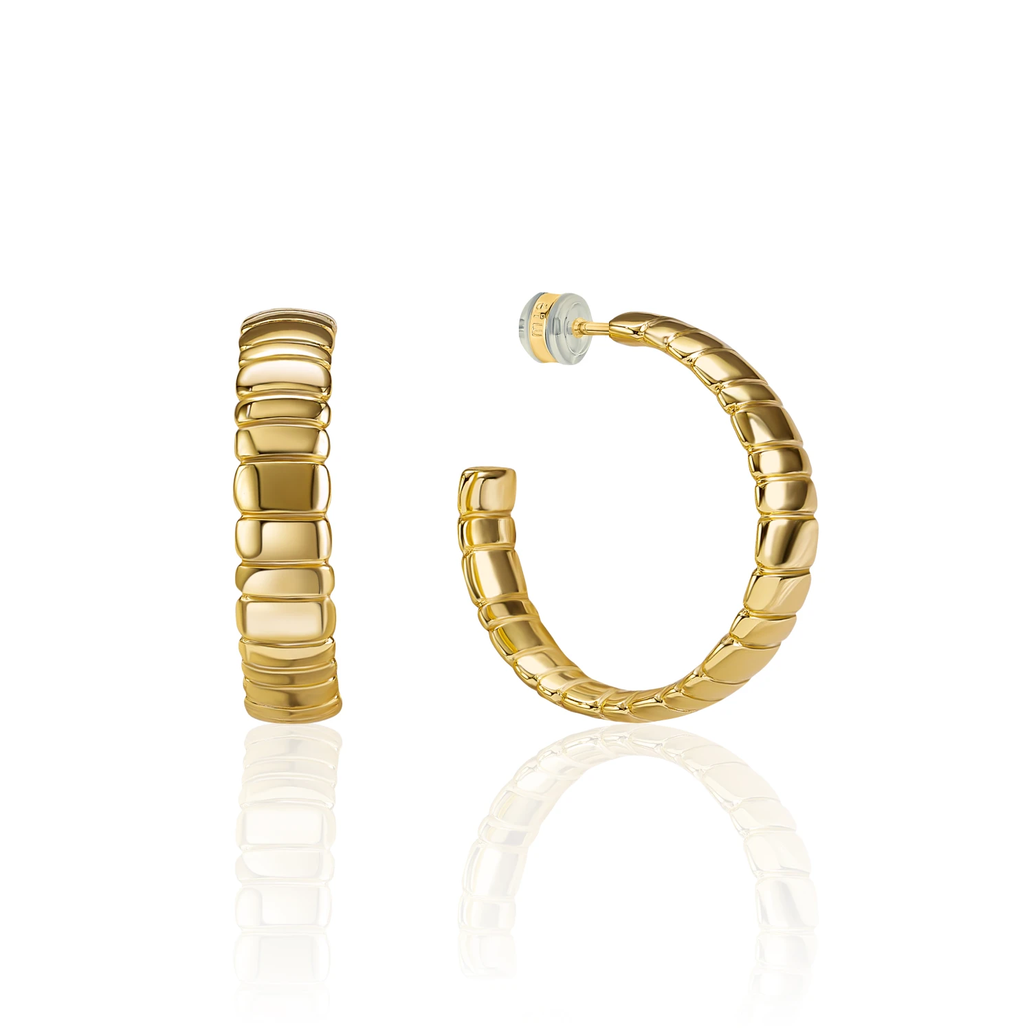 Серебряные фактурные серьги-кольца в покрытии желтое золото MIESTILO