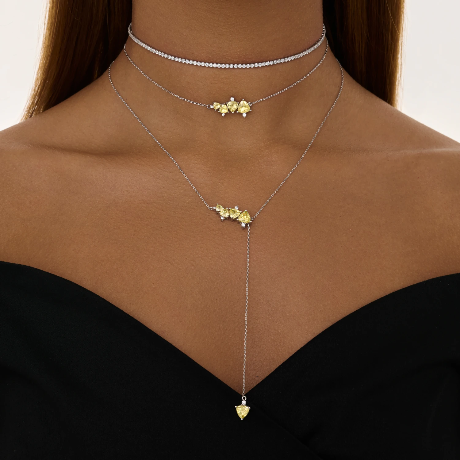 Теннисное серебряное колье чокер с фианитами