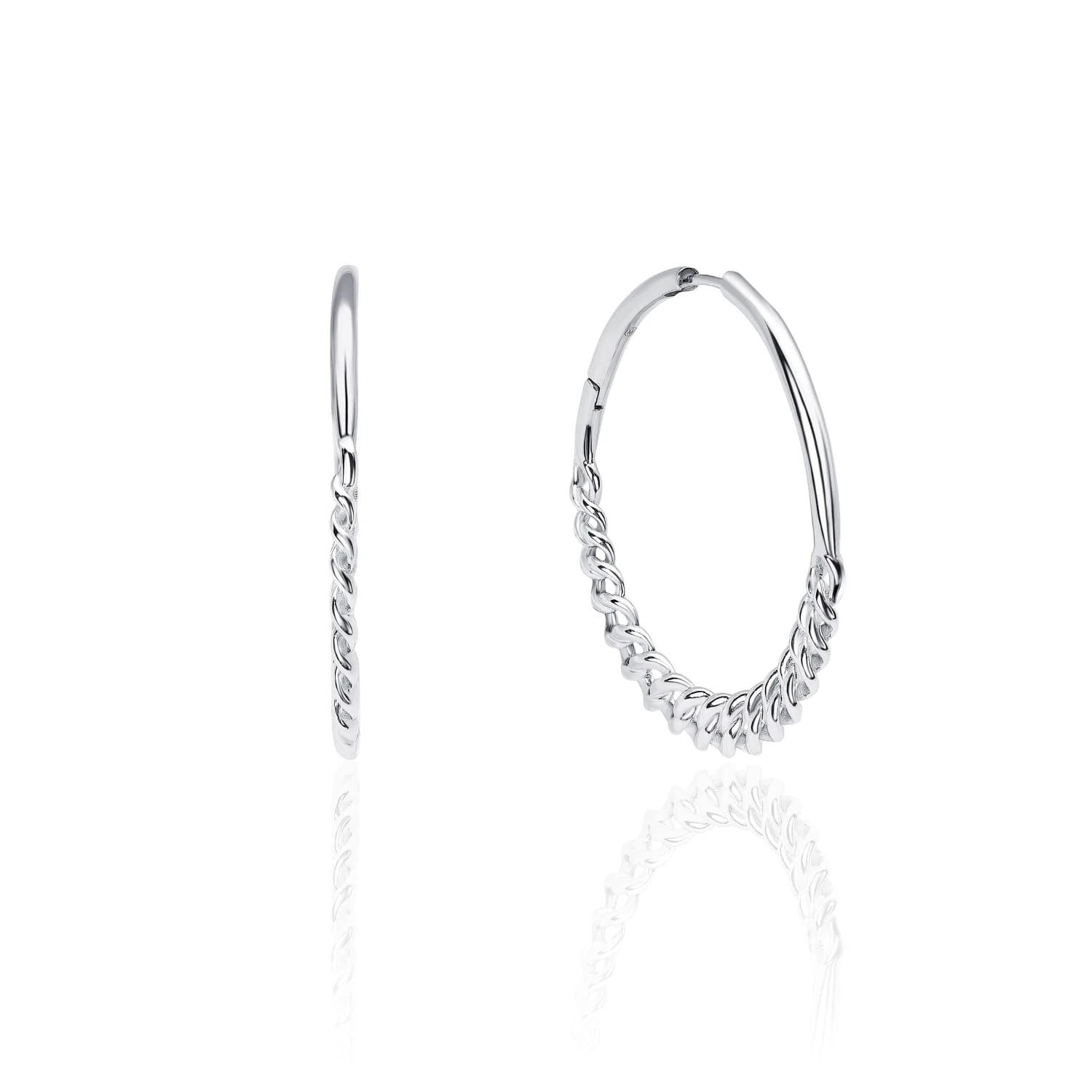 Серебряные крупные серьги кольца с декоративной цепью MIESTILO 