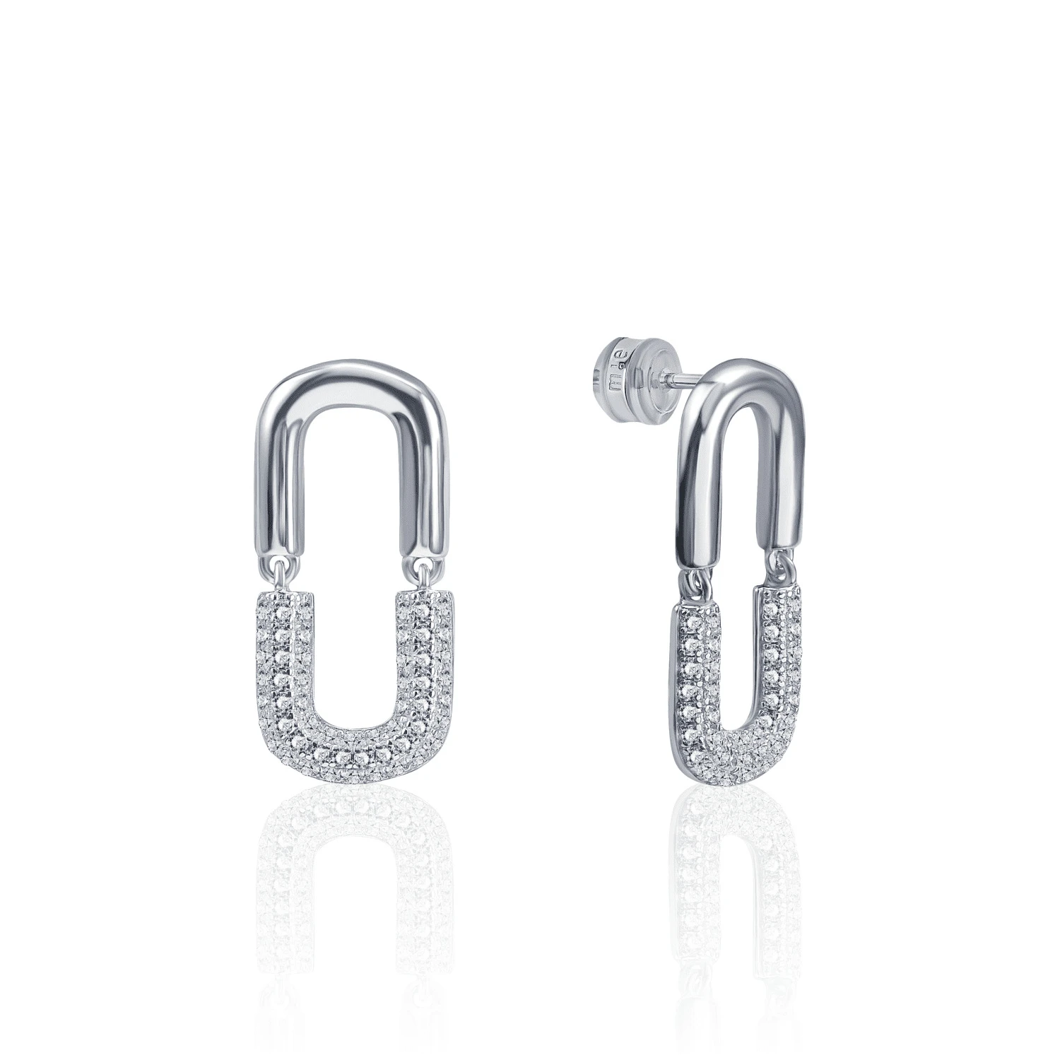 Серьги-подвесы с фианитами овальные серебряные