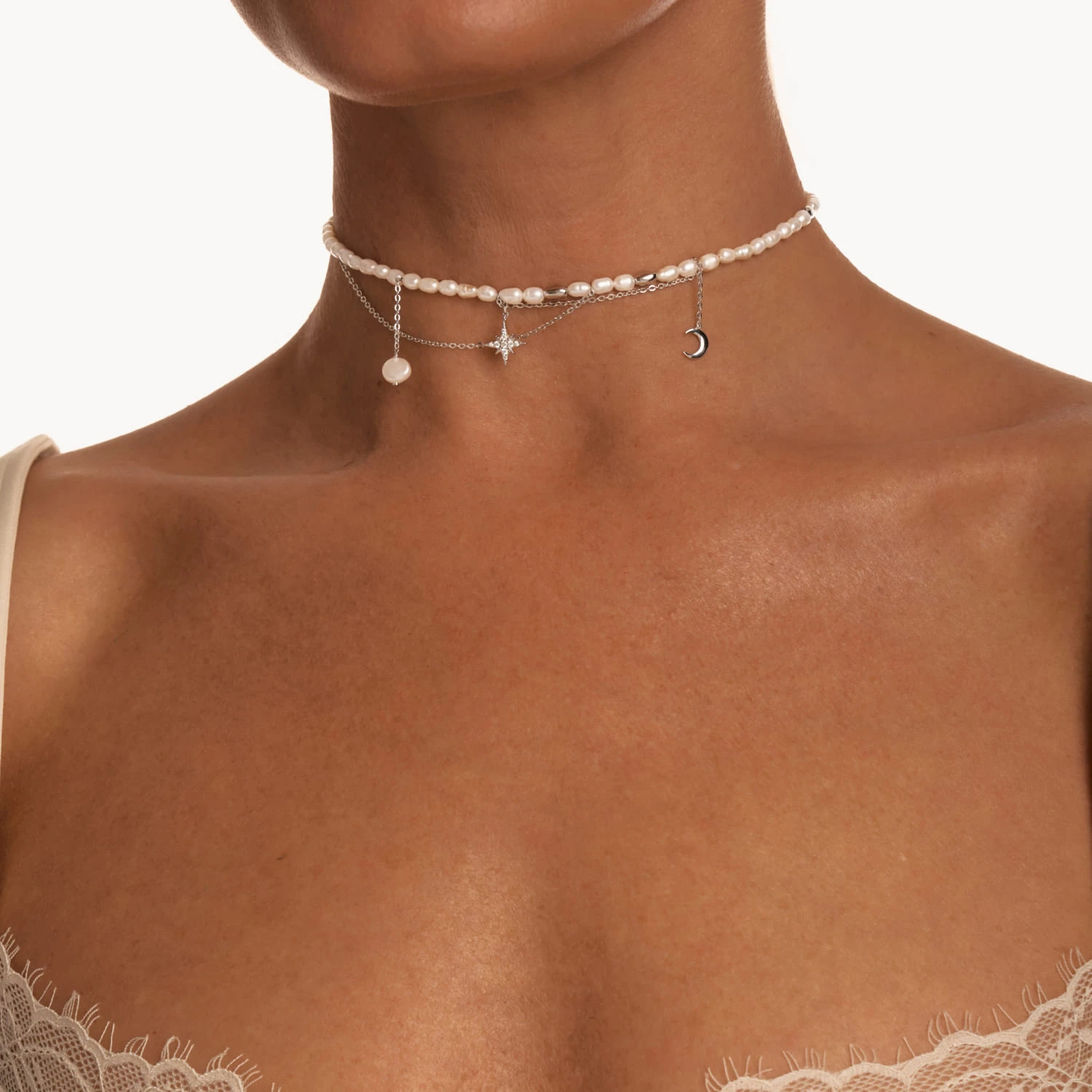 Серебряное колье-чокер ГАЛАТЕЯ с натуральным жемчугом