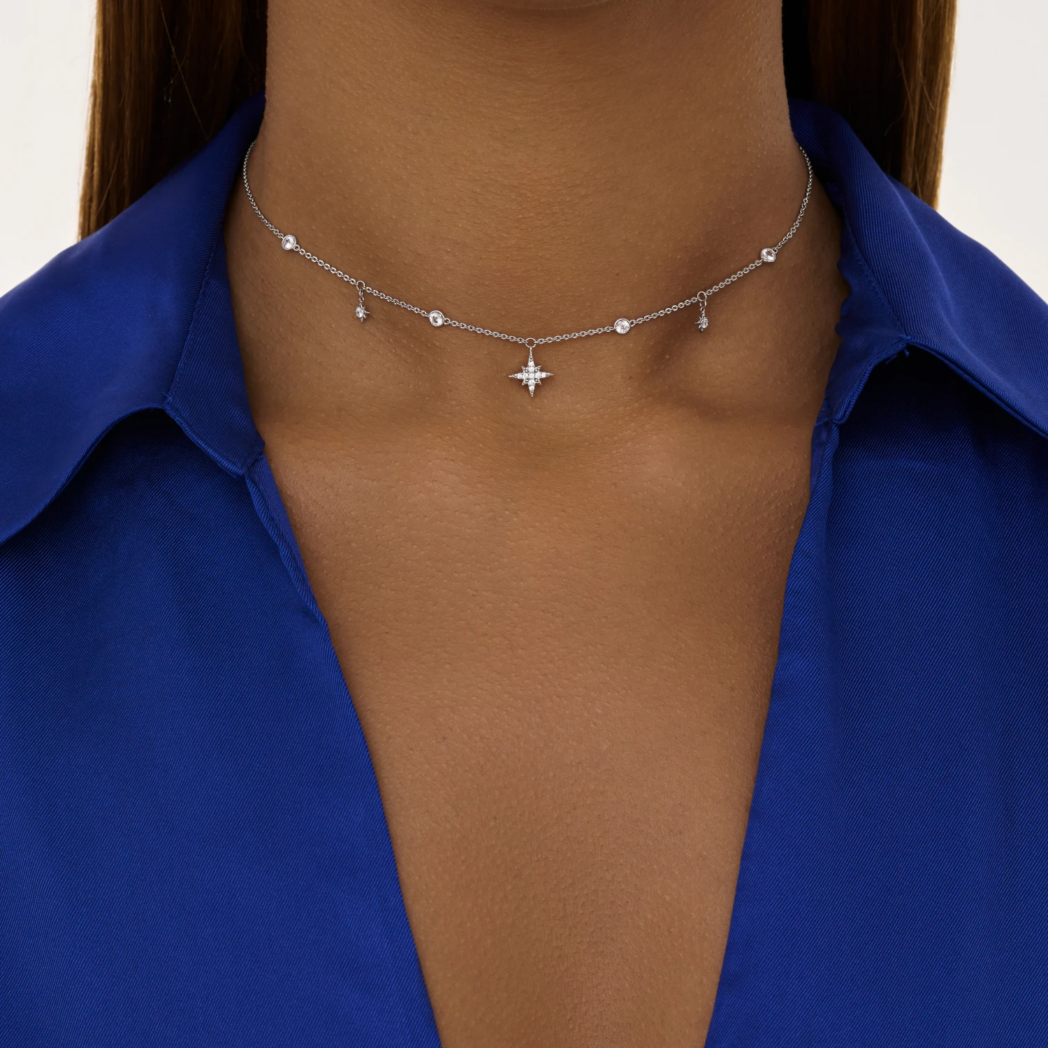 Серебряное колье со звёздами и фианитами Isida