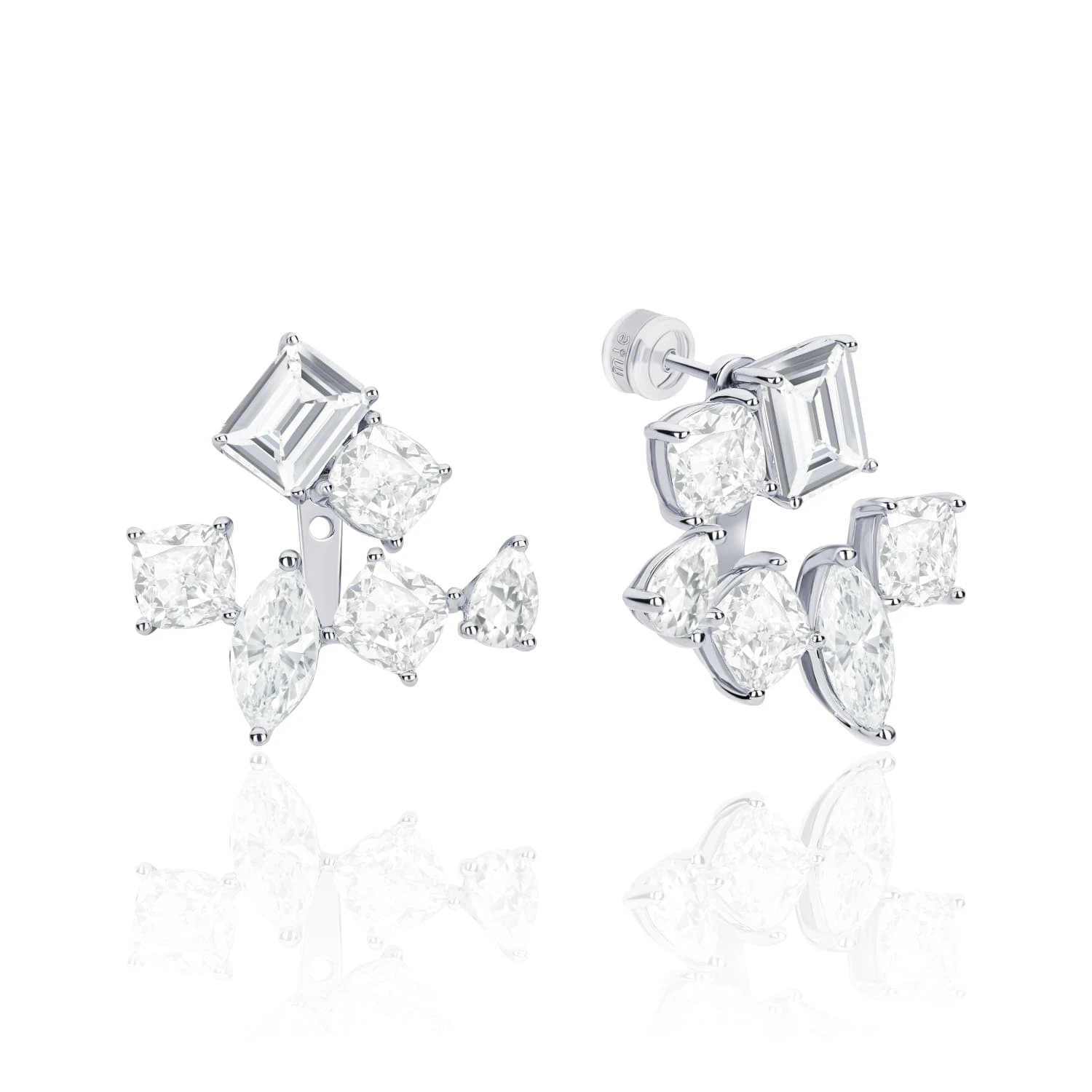 Серебряные серьги-джекеты ГРАЦИЯ с фианитами