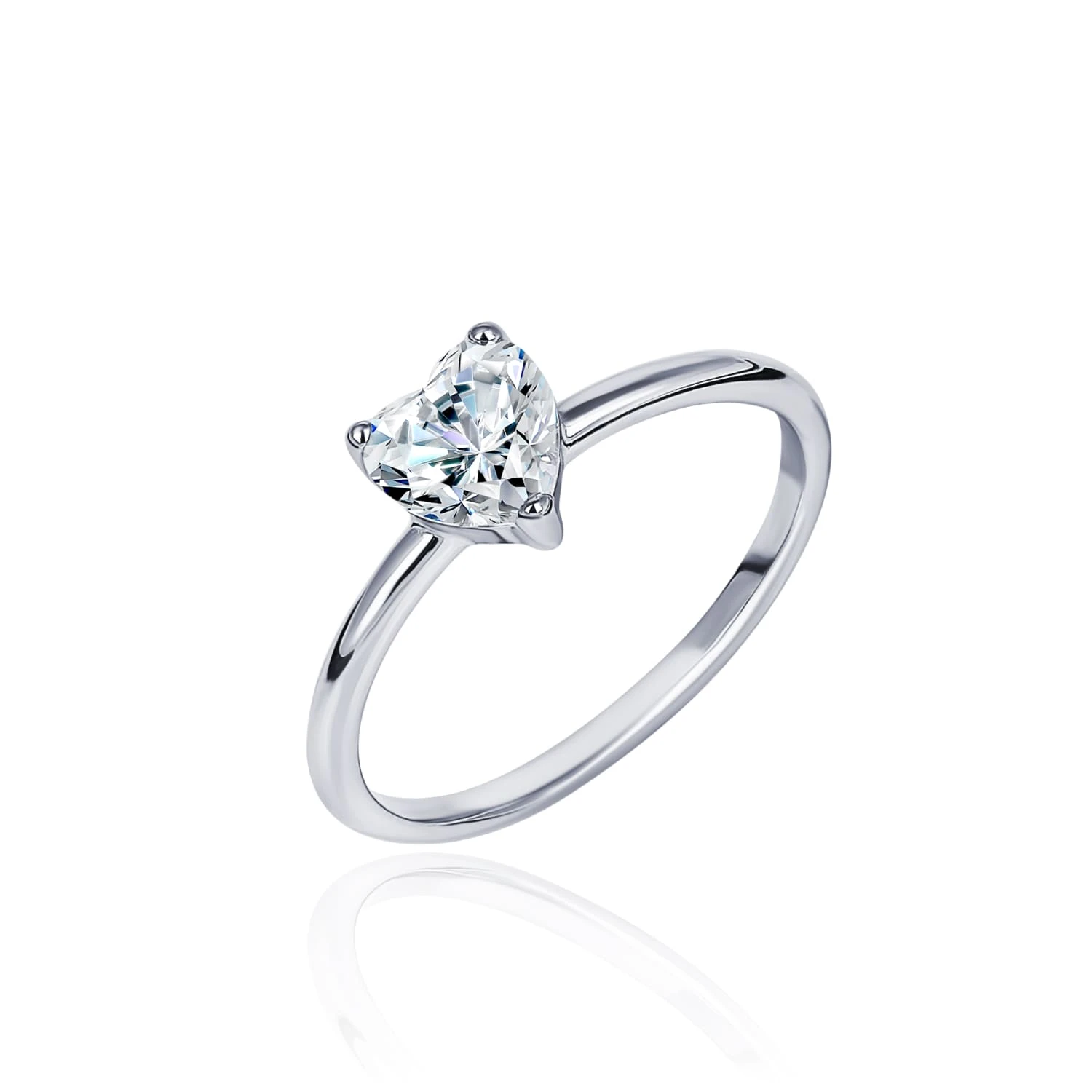 Тонкое кольцо с фианитом в огранке сердце MIESTILO