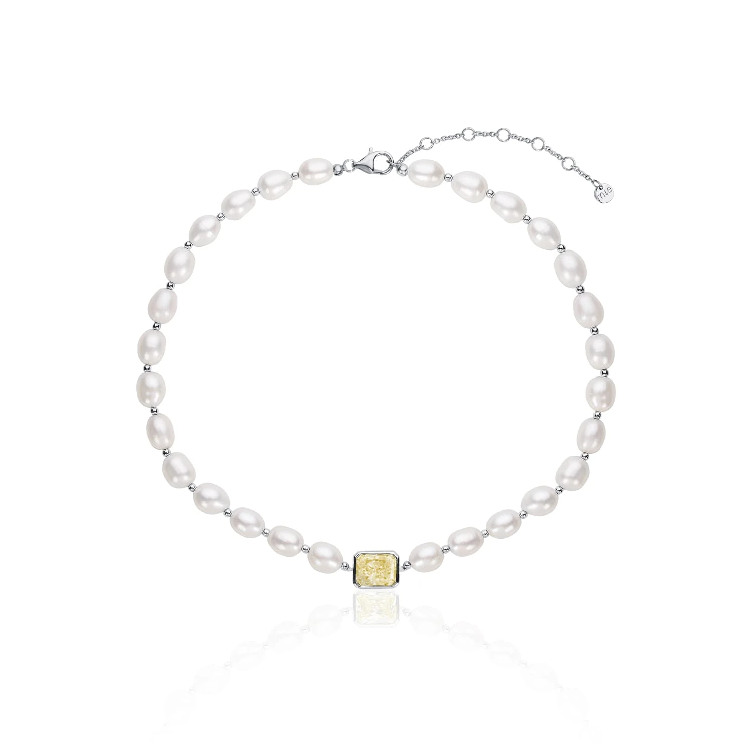 Серебряный чокер SICILIA из жемчуга с желтым фианитом