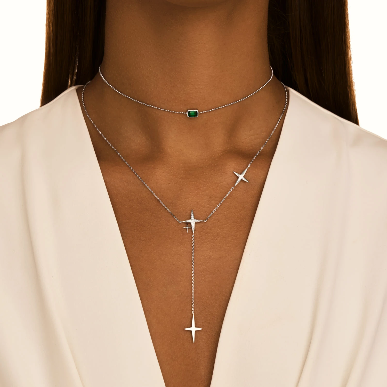 Серебряное колье-галстук  со звездами MIESTILO