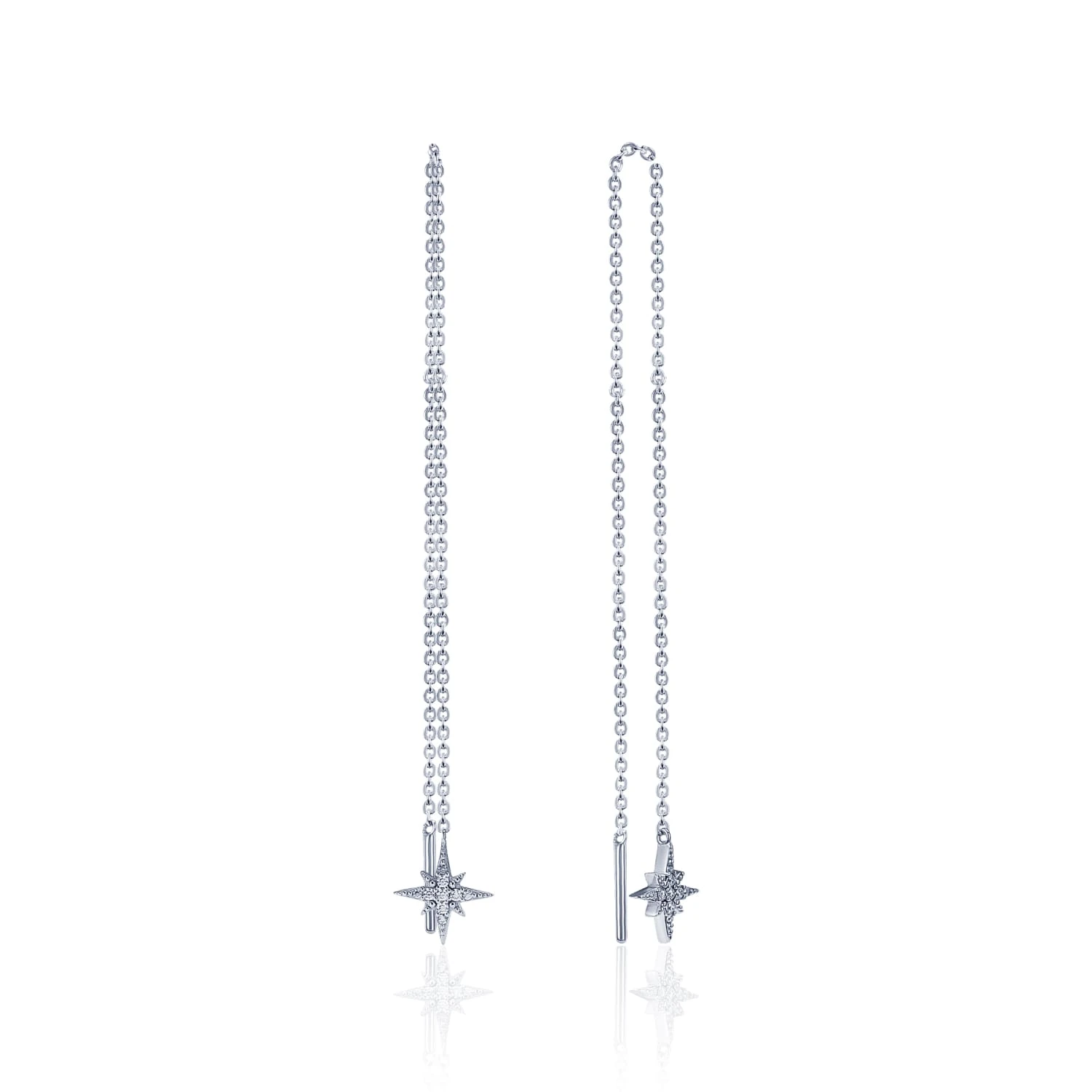 Серебряные серьги-цепочки со звездой и фианитами Isida