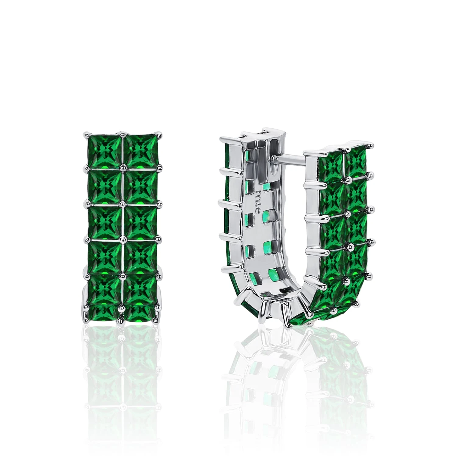 Серебряные двойные серьги с зелеными камнями