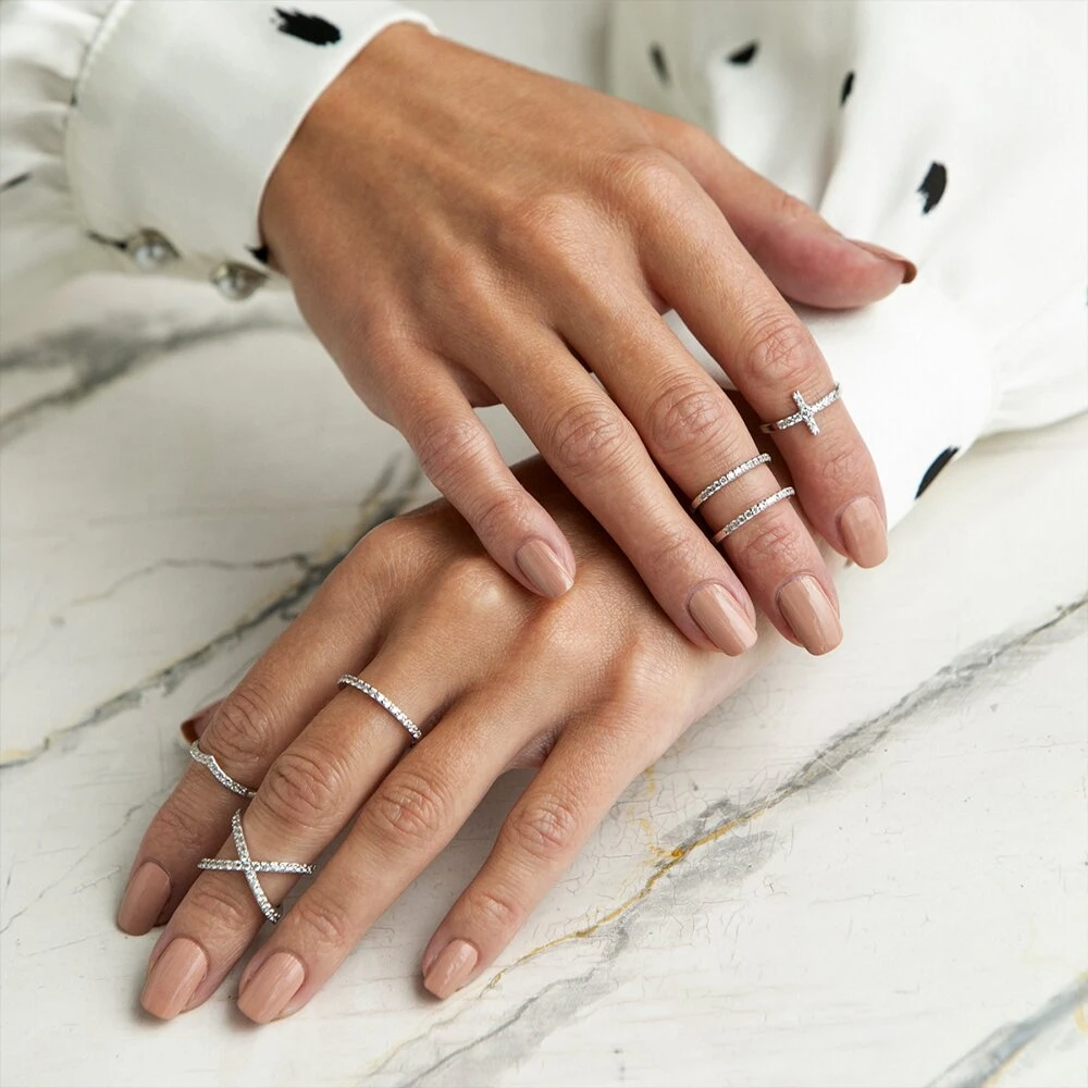 Двойное серебряное кольцо с фианитами