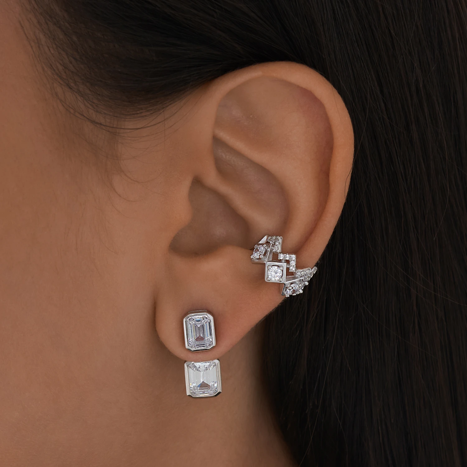 Серебряные серьги-трансформеры Midnight с фианитами